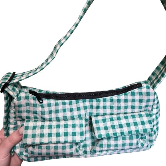 Baggu NWOT Cargo Shoulder Bag In Gingham Green White - Picture 5 of 11